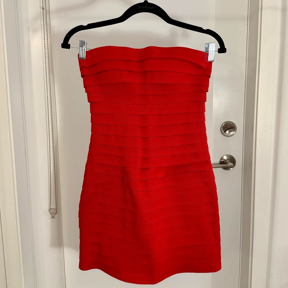 Sherri Hill Red Bandage Strapless Dress